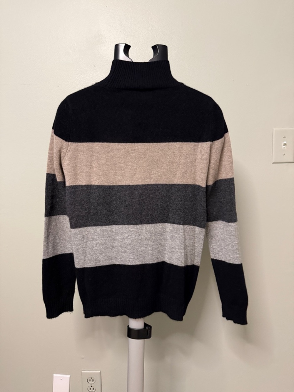 Bloomingdale's Cashmere Black, Beige, Charcoal & Light Gray Striped Sweater - Picture 3 of 4